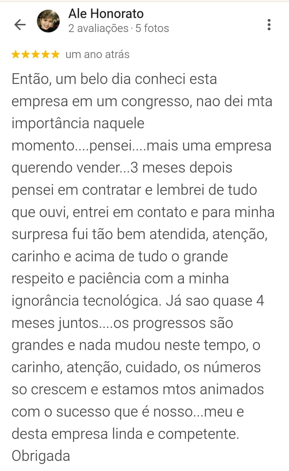 Avaliação no Google de Ale Honorato sobre a WIT MIDIA